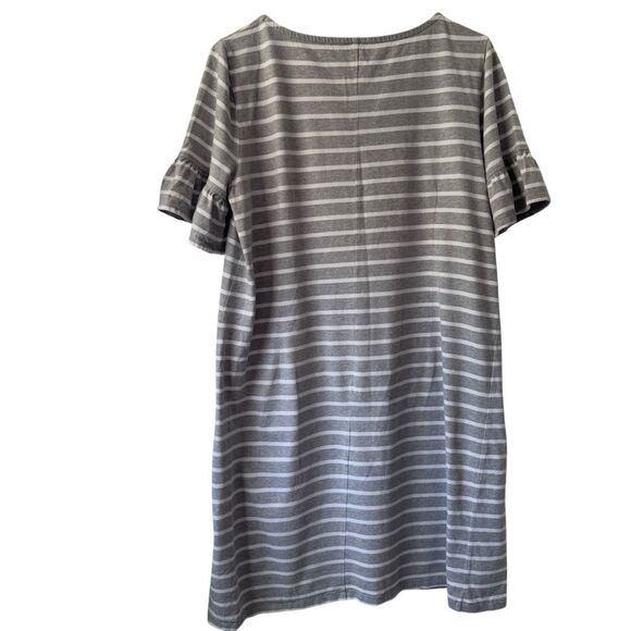 J. Crew Striped Gray White Casual Ruffle sleeves Shirt Dress, Size L - Picture 4 of 8